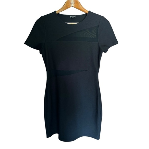 Express Little Black Dress Short Sleeve Round Neck Size 8 with Sheer Mesh Panels - Picture 7 of 7